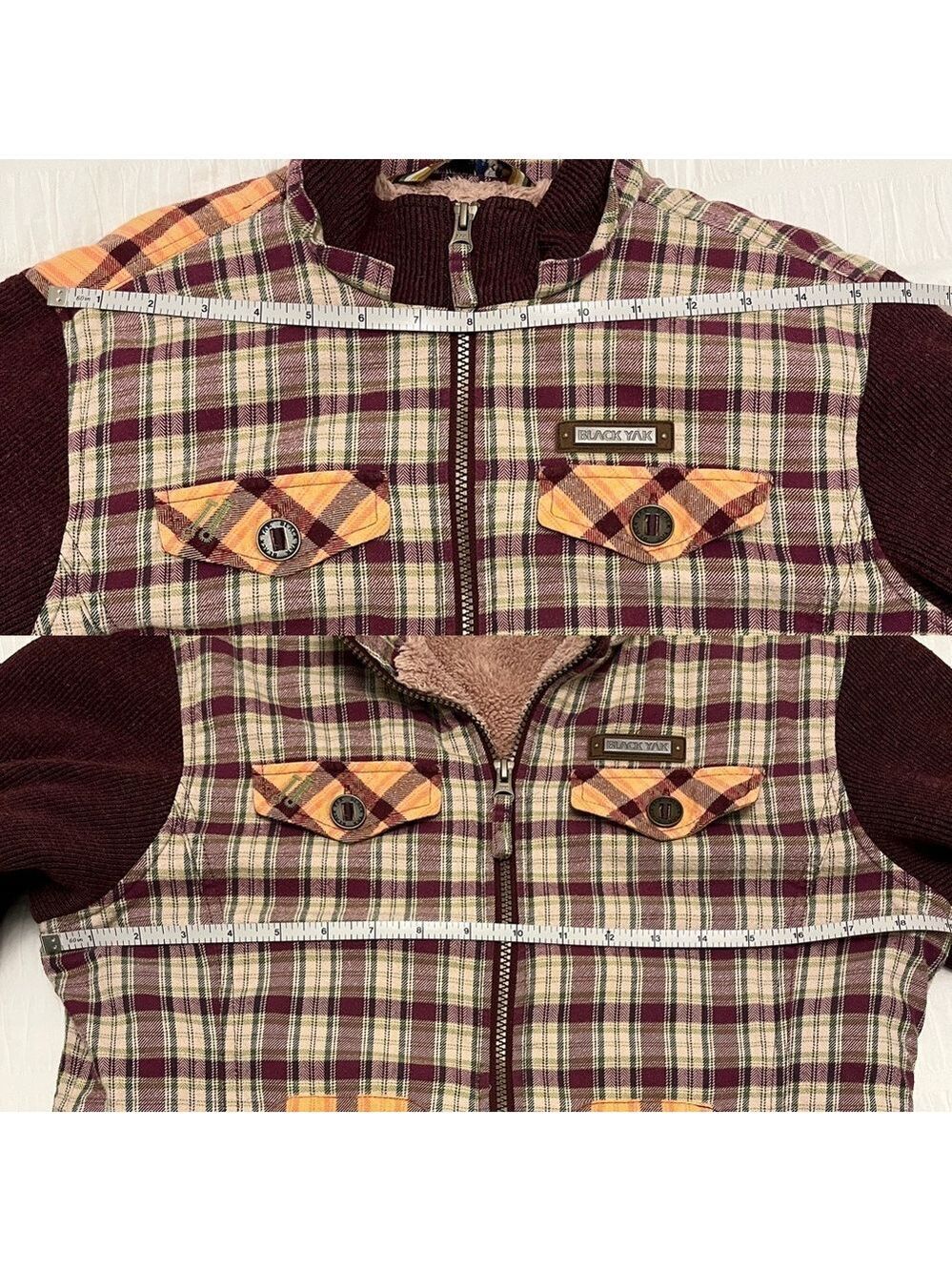 BLACK YAK Zip Front Flannel & Knit Exterior Fuzzy Cozy Fleece Interior Apres Ski - Picture 15 of 17